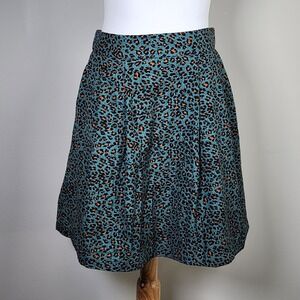 Lofty Manner‎ Skater Skirt Womens Small Teal Leopard Print Chiffon Mini Pleated